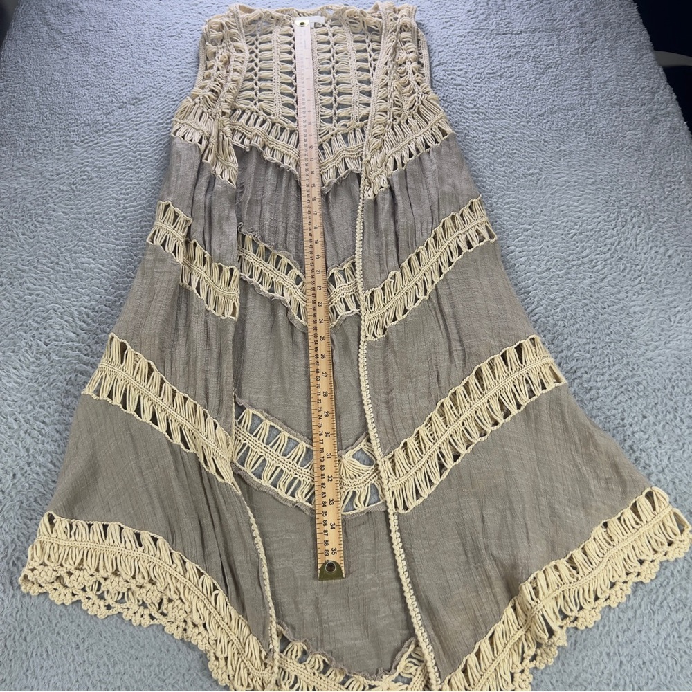 Umgee Cardigan Vest Womens Medium Brown Open Front Macrame Crochet Boho Long - Picture 7 of 7